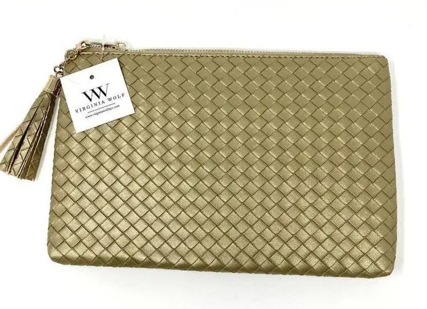 NEW Virginia Wolf Mimi Metallic Golf Vegan Leather Elegant Classic Woven Pouch