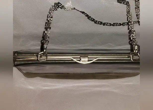Vintage silver & gray chrome art deco purse with 36" long detachable chain