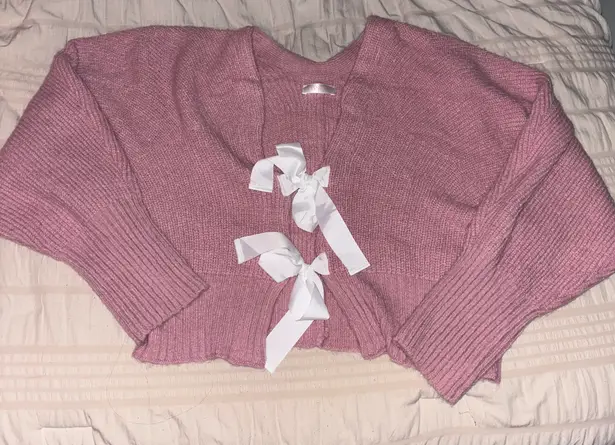 Tie Front Bow Cardigan Pink Size L