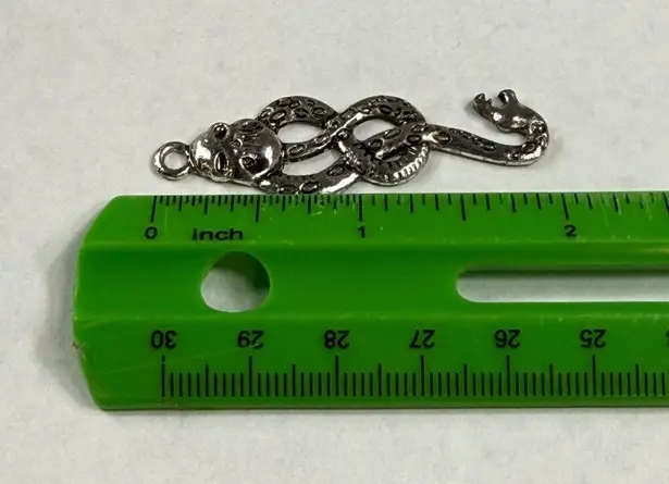 Snake Skull Pendant Charm for Necklace Silver Color Metal Goth