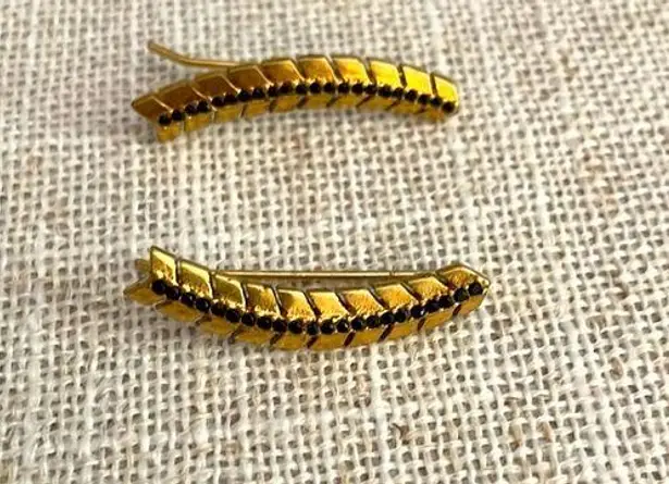 Stella & Dot  Gold and Black Pave Feather Dangle earrings