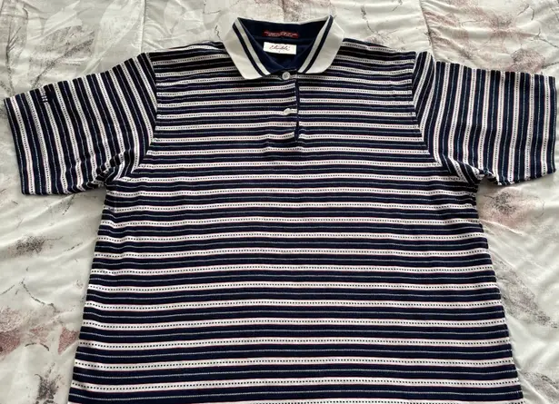 Polo Elandale 100% Cotton Striped White Blue Embroidered Logo Golf Shirt, size S
