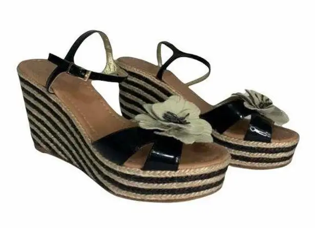 Kate Spade  New York Lainey Wedge Sandal Cream Black Flower Espadrille 9 $399