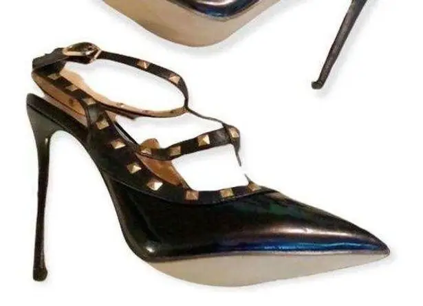 Jojo Cat Studded Glossy Black Stiletto Heels Size 8