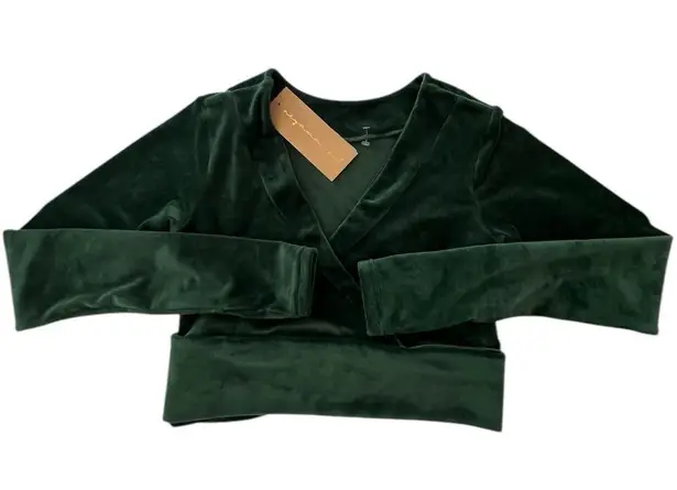 NIYAMA SOL Green Long Sleeve Crop Wrap Velour Top Workout Dance Ballet XL