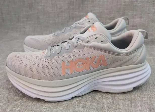 Hoka ONE ONE Bondi 8 Harbor Mist Rose Gold Grey Womens Run Comfort Sneaker 12B