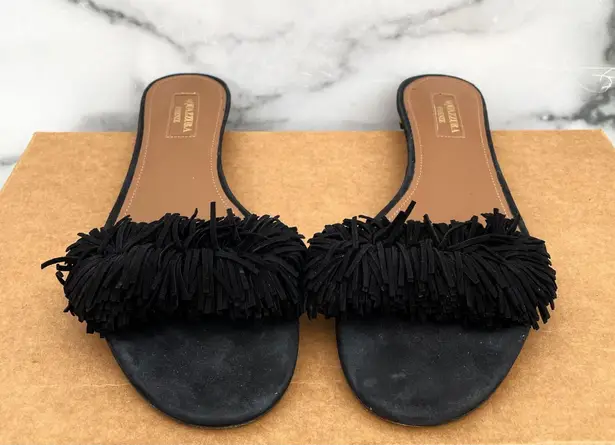 Aquazzura Wild Thing women’s black suede flat slide sandal size IT 37 US 7 6.5