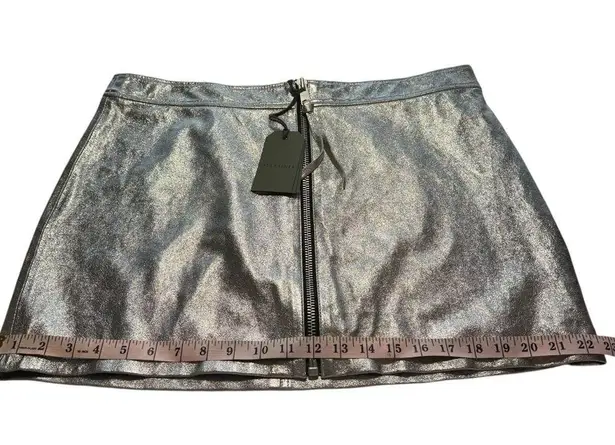 ALLSAINTS NWT Silver Cleo Goat Suede Leather Denim Skirt Metallic Mini Zip 12 L