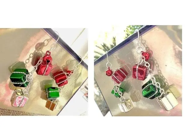 Christmas Gift Earrings Dangle Hooks New Festive Presents Holiday Party … Red