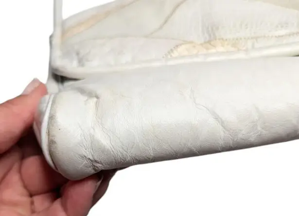 Vtg 1980s White Patchwork Leather Top Flap Tassel Trim Envelope Shoulder Bag