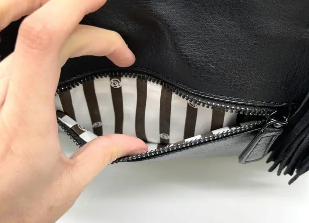 La Diva Crossbody Bag Purse Suede Leather Tasseled Boho Minimalist Grunge Gothic Black