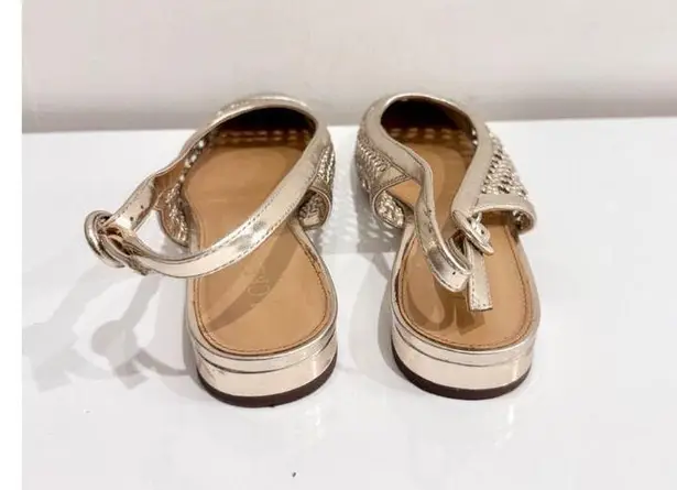 J. Crew Woven Block Heel Slingback Flat Shoes Light Metallic Gold Women's Size 9