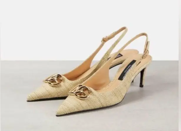 Dolce & Gabbana
Logo-embellished raffia slingback pumps