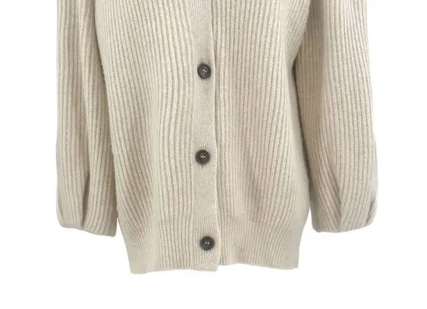 G. Label by GOOP Foster Ribbed Puff Sleeve Cardigan Sweater Ivory Merino Wool