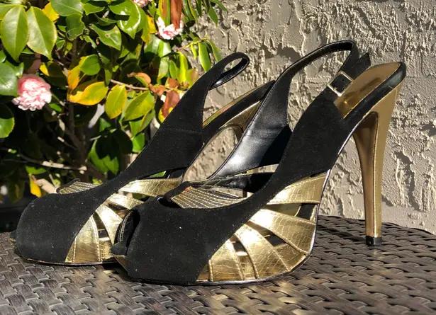 Cathy Jean black and gold high heels