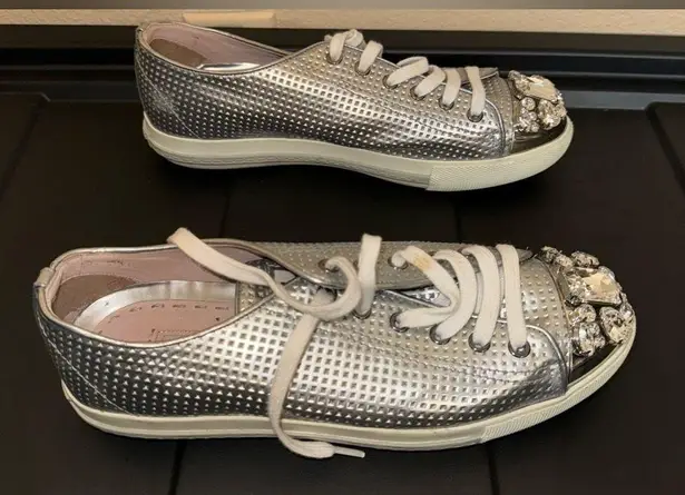 Miu Miu   Swarovski crystal toe-cap sliver sneakers flats size 38.5 8.5