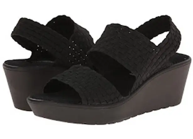 Steven by Steve Madden Black Woven Wedge Sandals Platform Elastic Strap Shoes Size 8.5