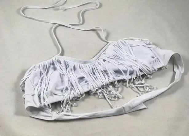 LG White Cowboy Fringe Halter Tie up Swimsuit top