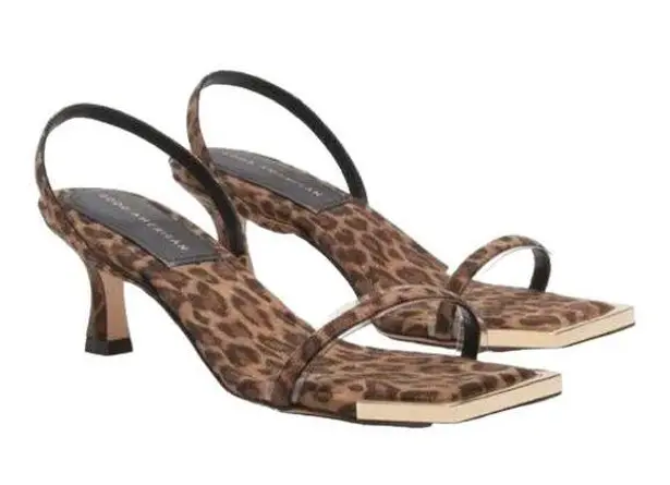 Good American  Leopard Square Toe Slingback Kitten Heel Sandals Size 7.5