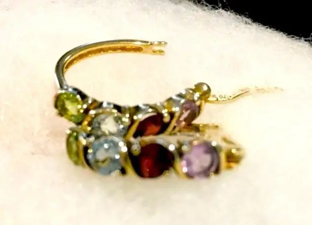 Ross Simons Ross-Simons Vermeil Gold Plated Sterling Silver Multi Gem Stone Hoop Earrings