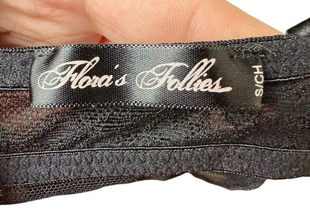 Flora’s Follies Babydoll Lace Bow Cami Black & Pink Sheer Padded Lettuce Hem