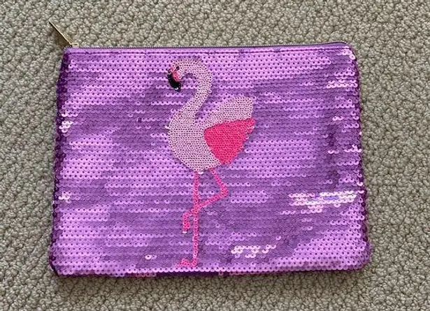 Tarte Sequin Flamingo Pink Purple Sequin Cosmetics Case Makeup Bag Like New