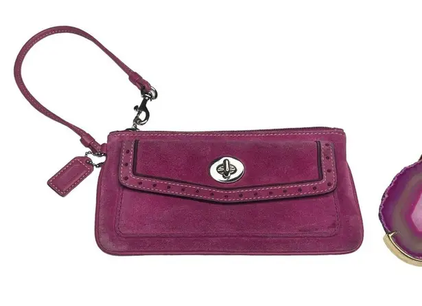Coach Vintage 90’s: ❃ Suede Turnlock Wristlet Bag ❃ Magenta + Silver Hardware ❃