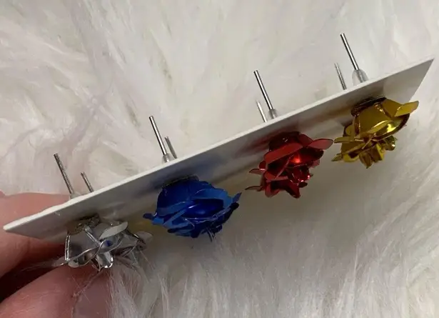 4 Large Metallic Rose Metal Stud Earrings Flawed Gold