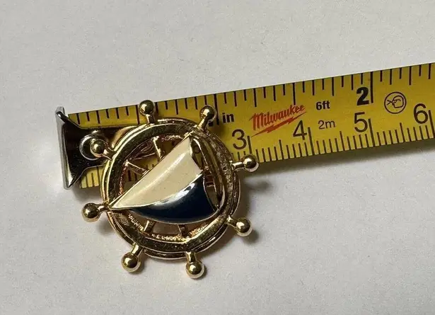 Avon Nautical Clip On Earrings Enamel Sailboat Ship Wheel Gold Tone