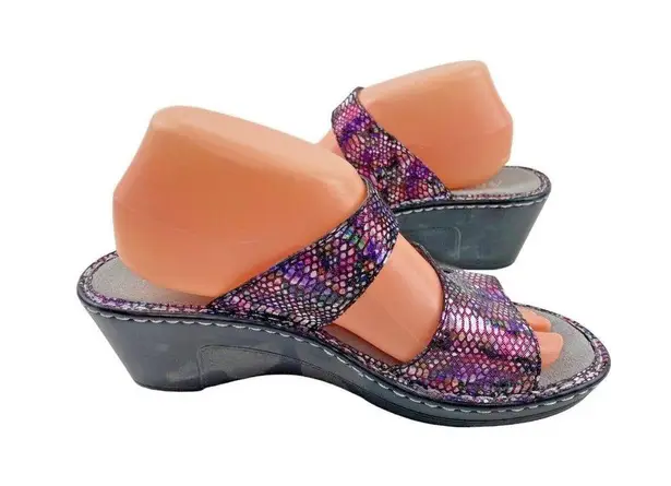 Alegria Double Strap Comfort Sandal Slide Womens 39 Croc Embossed Leather Shoes