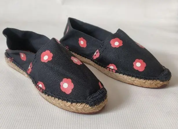 NWD Rock Flower Paper Red Flower Black Espadrille Size 7