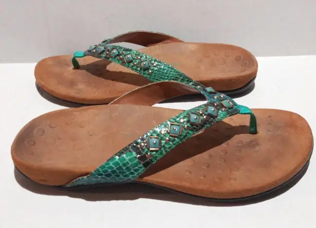 Vionic Floriana Thong Sandal-Size 8W-Faux Snakeskin-Beaded-Arch Support-Comfort
