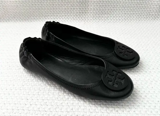 Tory Burch  Black Leather Women's Minnie Travel Ballet Flat Size 7.5