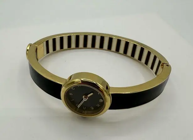 Henri Bendel Miss Bendel Black Gold Enamel Stripe Watch Bangle Quiet Luxury