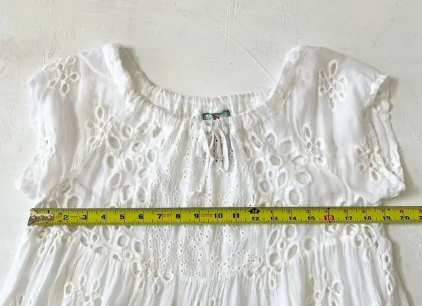 Johnny Was White Eyelet Lace Mini Bay Doll Dress Swim Coverup With Slip Size S