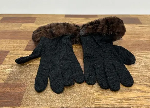 J. McLaughlin Clara Glove Cashmere Lambswool One Size Black Fur Cuff Knit NWT - Image 1