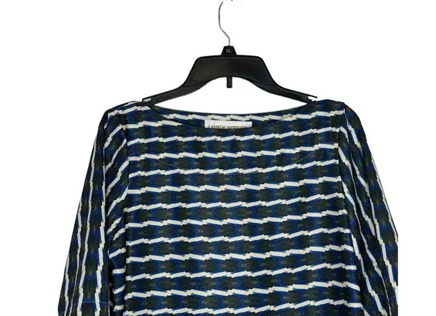 Lauren Moffatt Women's Top Boxy Fit Retro Striped Boatneck Blue Gold Size Medium