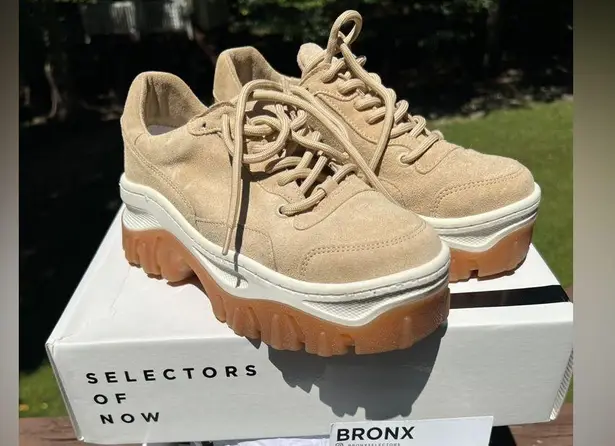 Bronx Jaxstar W/Gum Sole Women Neutral Suede Chunky Streetwear Sneakers|Sz:36EU Tan Size 5