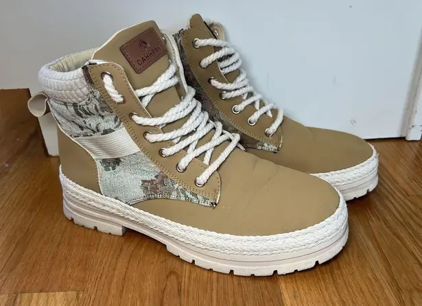 CAHHRRN Shoes Mens Size 11 Tan Camo High Top Lace Up Fashion Casual Ankle Boots