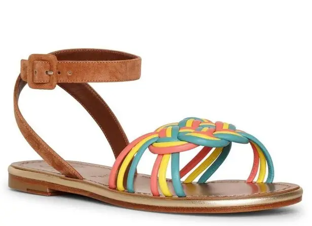 Christian Louboutin  Ella Rainbow Braided Leather Suede Strappy Sandals