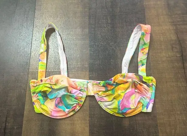 Apres June Celine Ruched Underwire Watercolor Bikini Top Size Large Pink