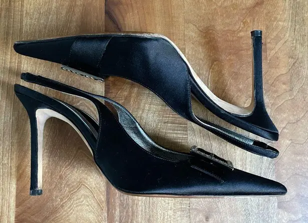 Christian LaCroix Black Satin Formal Slingback Pumps Rhinestone Buckle Size 36 6