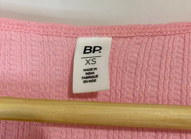 BP . Women’s Scoop Neck Waffle Knit Cropped Henley Long Sleeve Pink Candy NWT