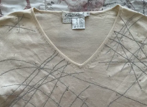 Beldini Belldini Silk Blend Beige Embroidered & Beaded Blouse, size M