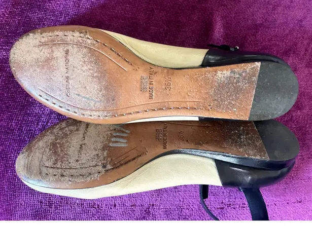 Vintage y2k COSTUME NATIONAL Leather Ballet Flats Ankle Strap Shoes 36.5 6.5 CNC Black Size 5.5