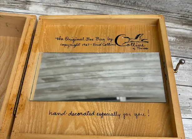 VTG Enid Collins of Texas Wooden Box Purse Bejeweled Flower Power Orange Artsy Brown