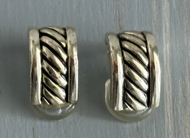 Fantastic Vintage Clip On Earrings Silver Tone Half Hoops