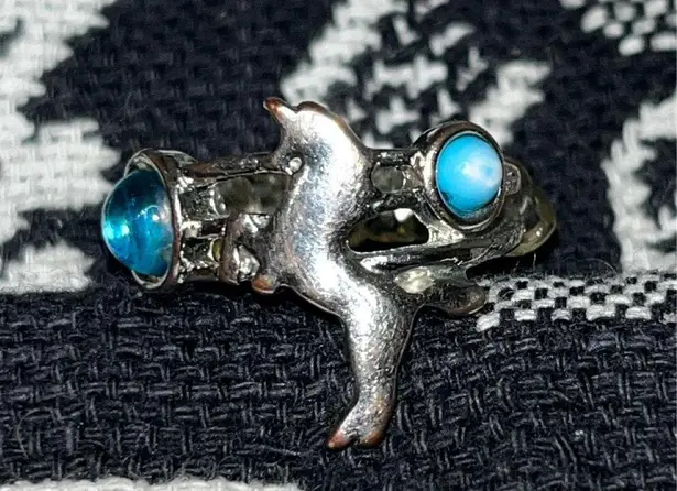 Silver Horse Ring With Blue Rhinestones