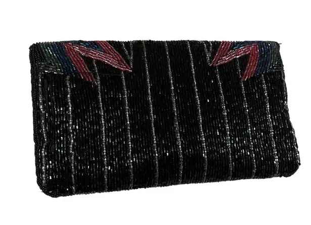 Vintage ADG Beaded Chevron Clutch – 80s/90s Rainbow Glam Black