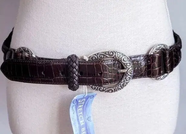 Brighton , New, Leather Stretch Brown Braided O-Ring Concho Belt, Size 34